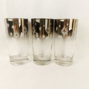 Vintage Vitreon Queens Atomic Starburst Lusterware Highball Glasses 3x